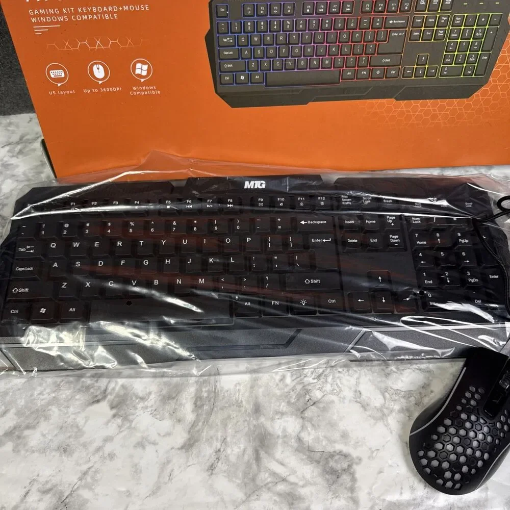 USB Wired RGB Gaming Keyboard/Mouse 104 Keys Mechanical Feel Windows PC READ